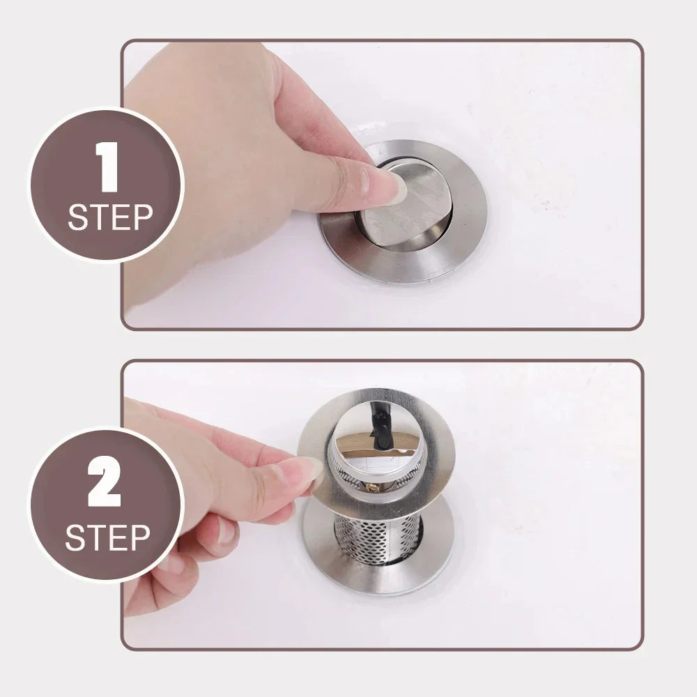 Pop-Up Washbasin Plug – Stainless Steel Hair Catcher Sink Strainer with Bouncing Core