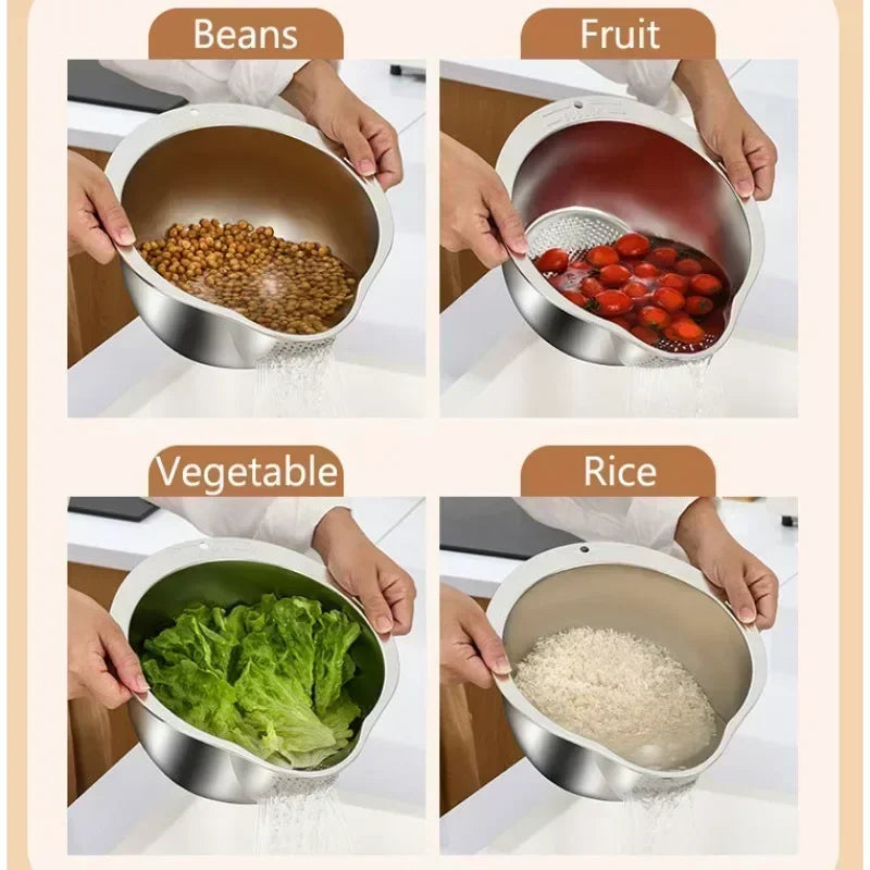 Stainless Steel Rice Washer & Strainer Bowl