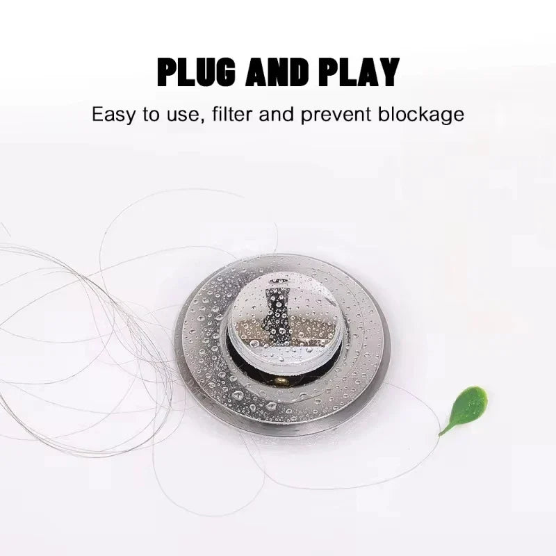 Pop-Up Washbasin Plug – Stainless Steel Hair Catcher Sink Strainer with Bouncing Core