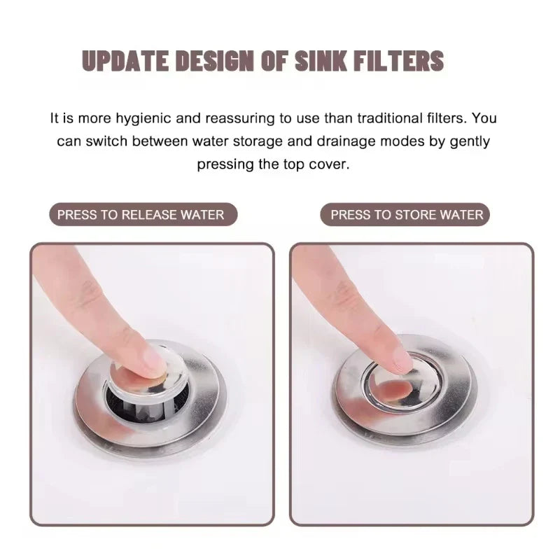 Pop-Up Washbasin Plug – Stainless Steel Hair Catcher Sink Strainer with Bouncing Core
