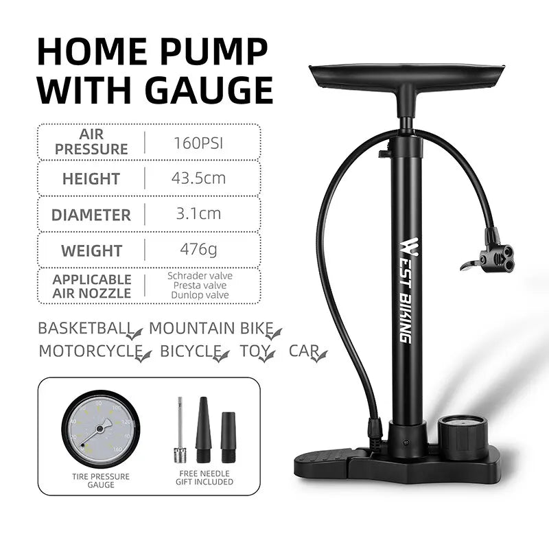 Stainless Steel Bicycle Pump with Pressure Gauge