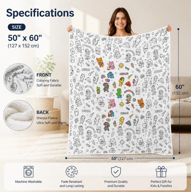 ColorCozy - DIY Color Your Own Fuzzy Blanket with 24 Markers