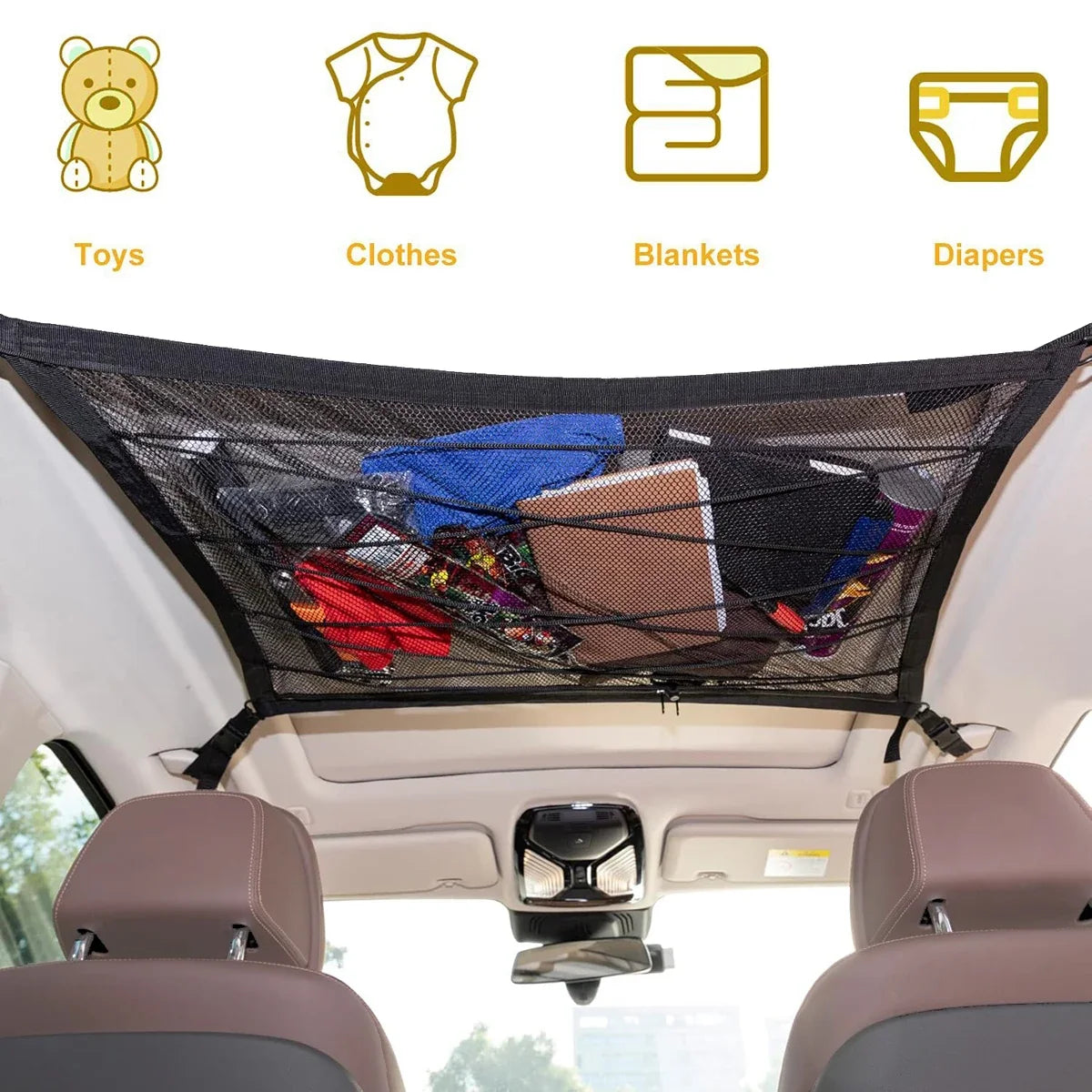 Car Ceiling Storage Net – Double-Layer Roof Organiser