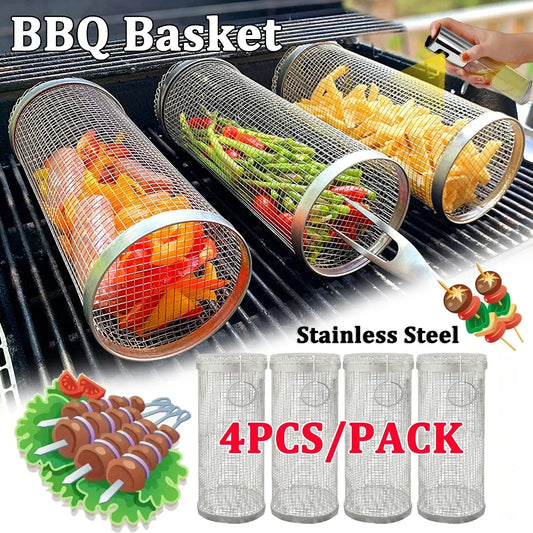 Barbecue Grill Grate Rolling Basket