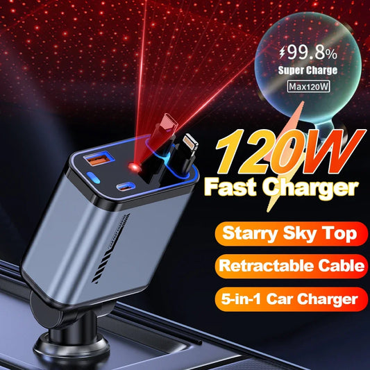 Retractable Car Charger with Starlight Type-C