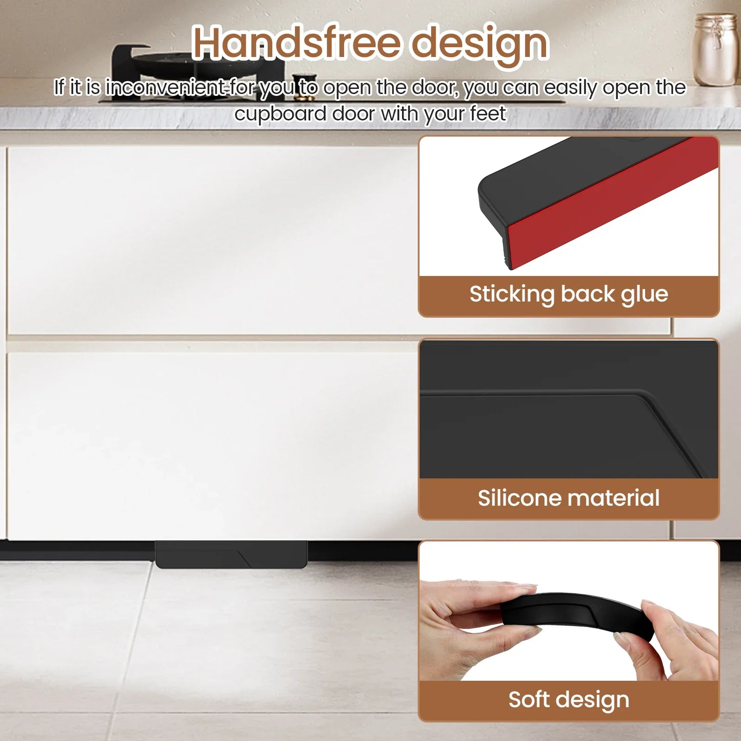 StepPull Hands-Free Cabinet Foot Handle | Stick-On Drawer Opener for Kitchen & Trash Cabinets