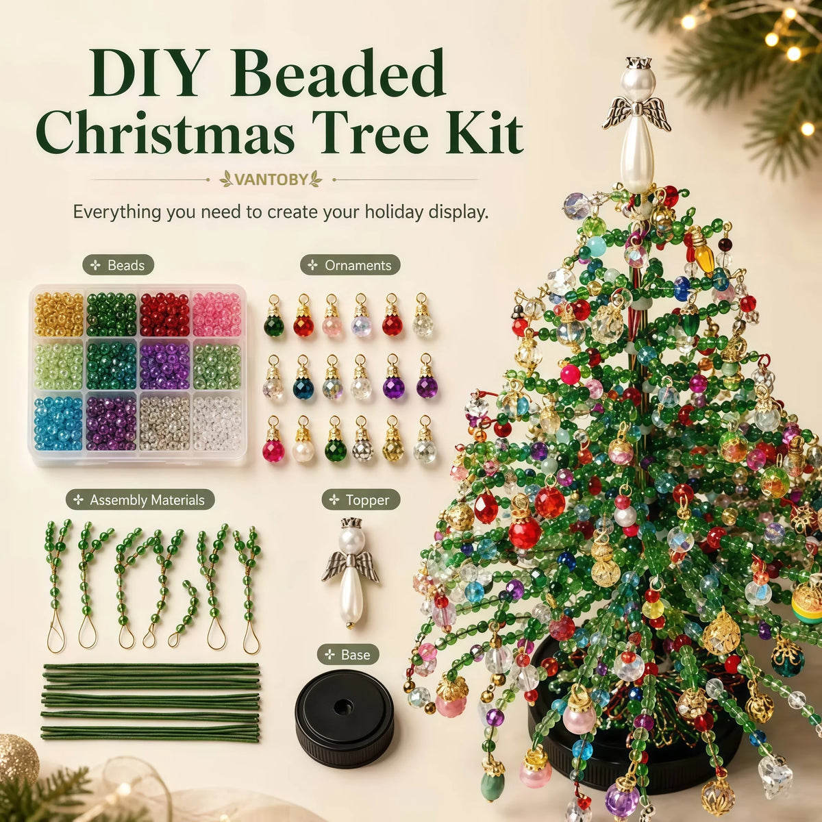 DIY Beaded Christmas Tree with LED Lights 🎄✨