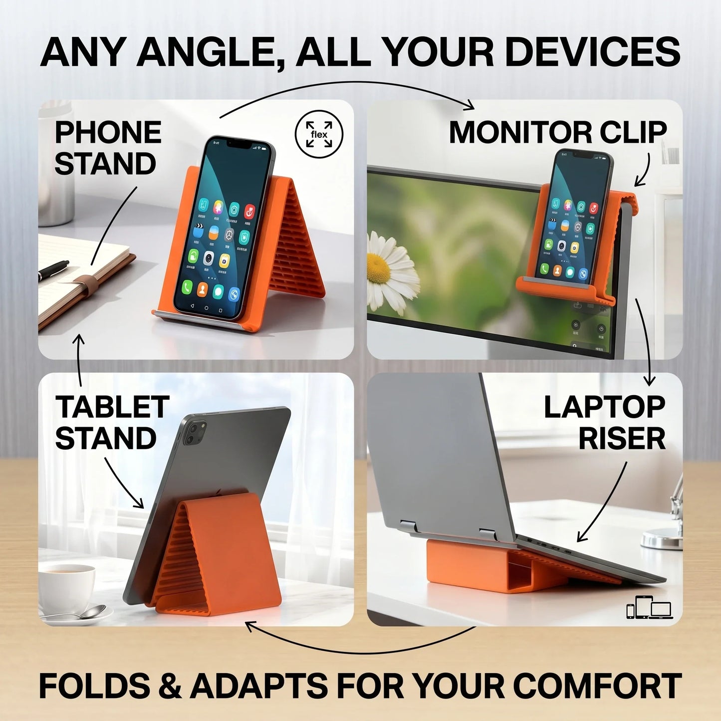 FlexiDesk - Foldable Silicone Phone & Tablet Stand