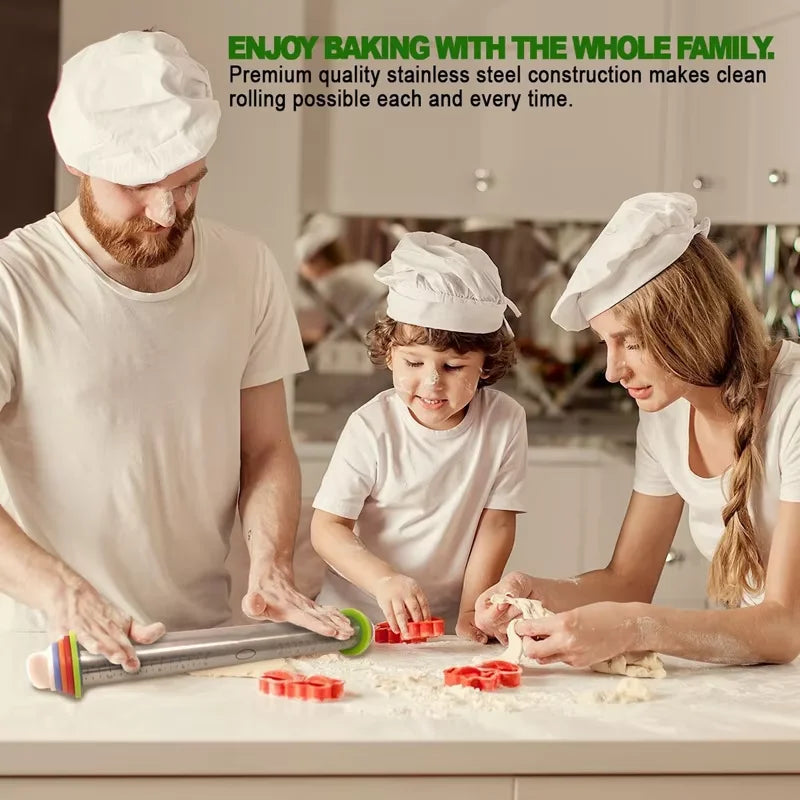 Stainless Steel Adjustable Rolling Pin with Baking Mat – 17 Inch
